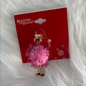 New Brighten The Season Pink flamingo Pom Pom pin